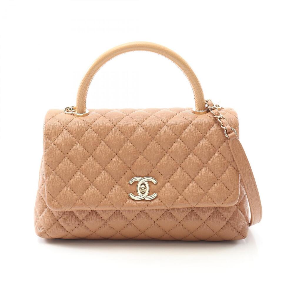 Chanel Coco Handle Top Flap Bag Matelasse Handbag Calfskin Leather Beige